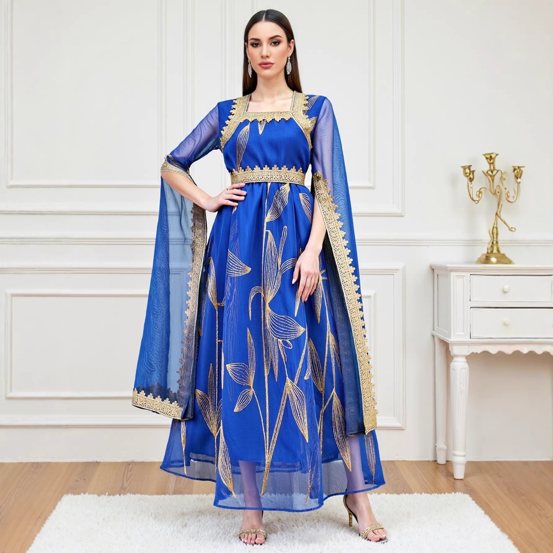 Elegant Long-Sleeve Robe Maxi Dress