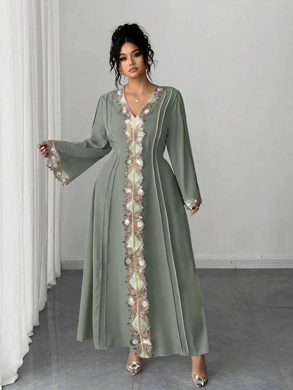 Lace Embroidered Plus-Size Maxi Dress