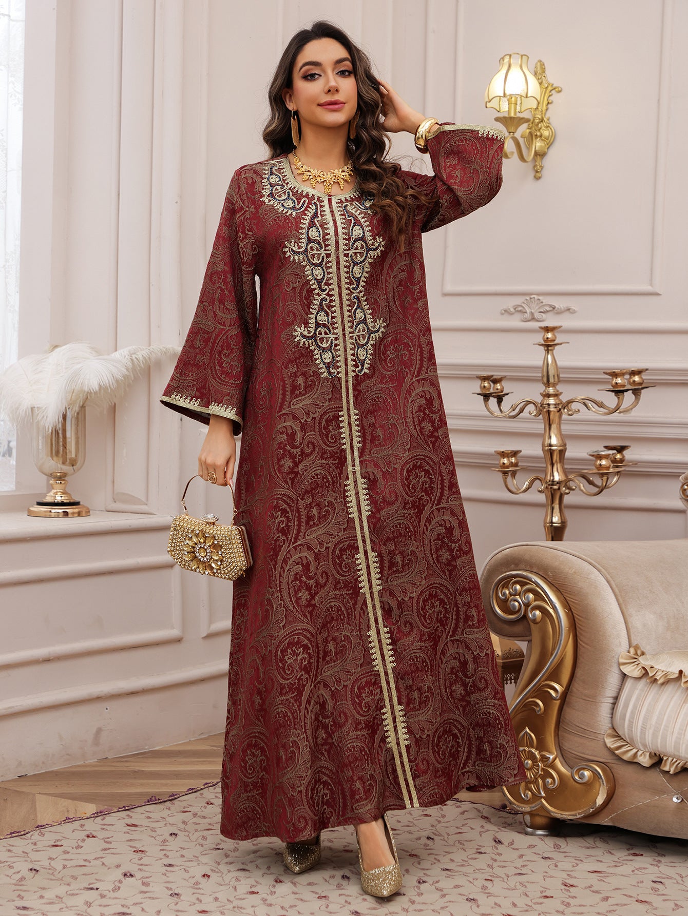 Lace-Up Kaftan Maxi Dress