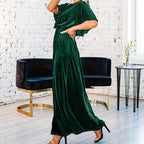 Velvet Round-Neck 3D-Detail Maxi Dress for Women, Short Sleeve