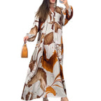 Printed V-Neck Long-Sleeve Loose Maxi Dress