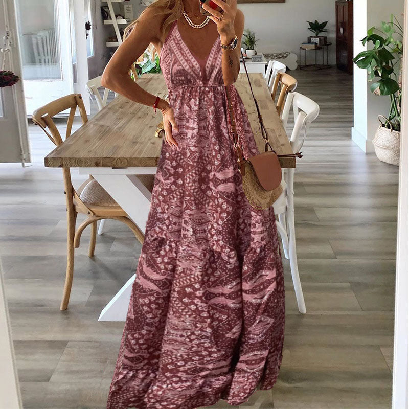 Floral Print V-Neck Maxi Dress
