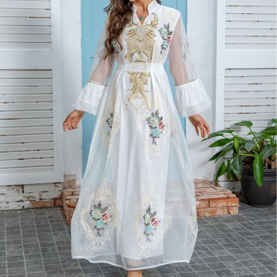 White Slim-Fit Long-Sleeve Maxi Dress