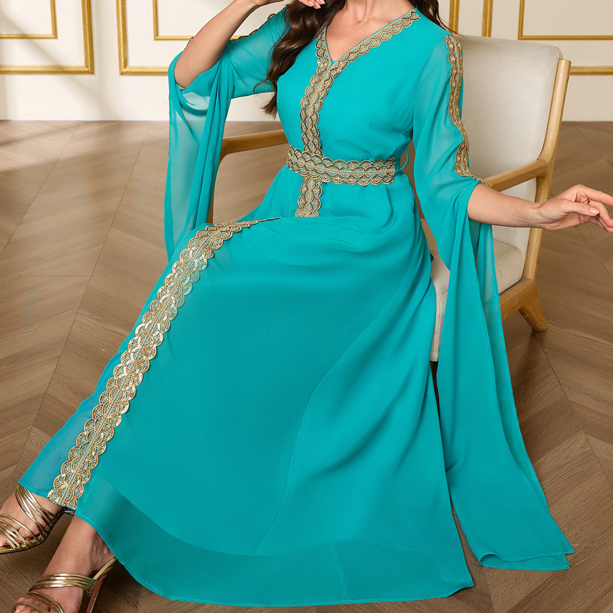 Shawl-Sleeve Robe Maxi Dress