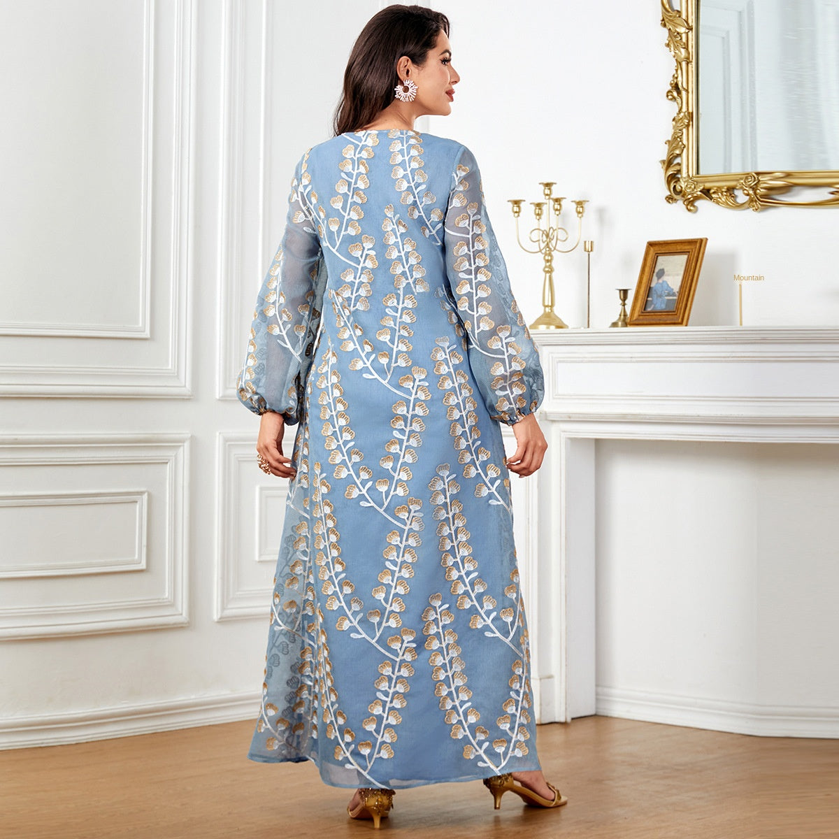 Sequin Embroidered Robe Maxi Dress Secondary image