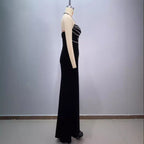 Diamond-Studded Strapless Backless Slit Maxi Dress for Women