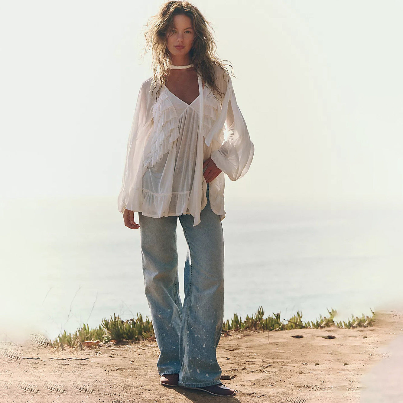 Sheer Chiffon Beach Cover-Up for Women, Over Swimwear