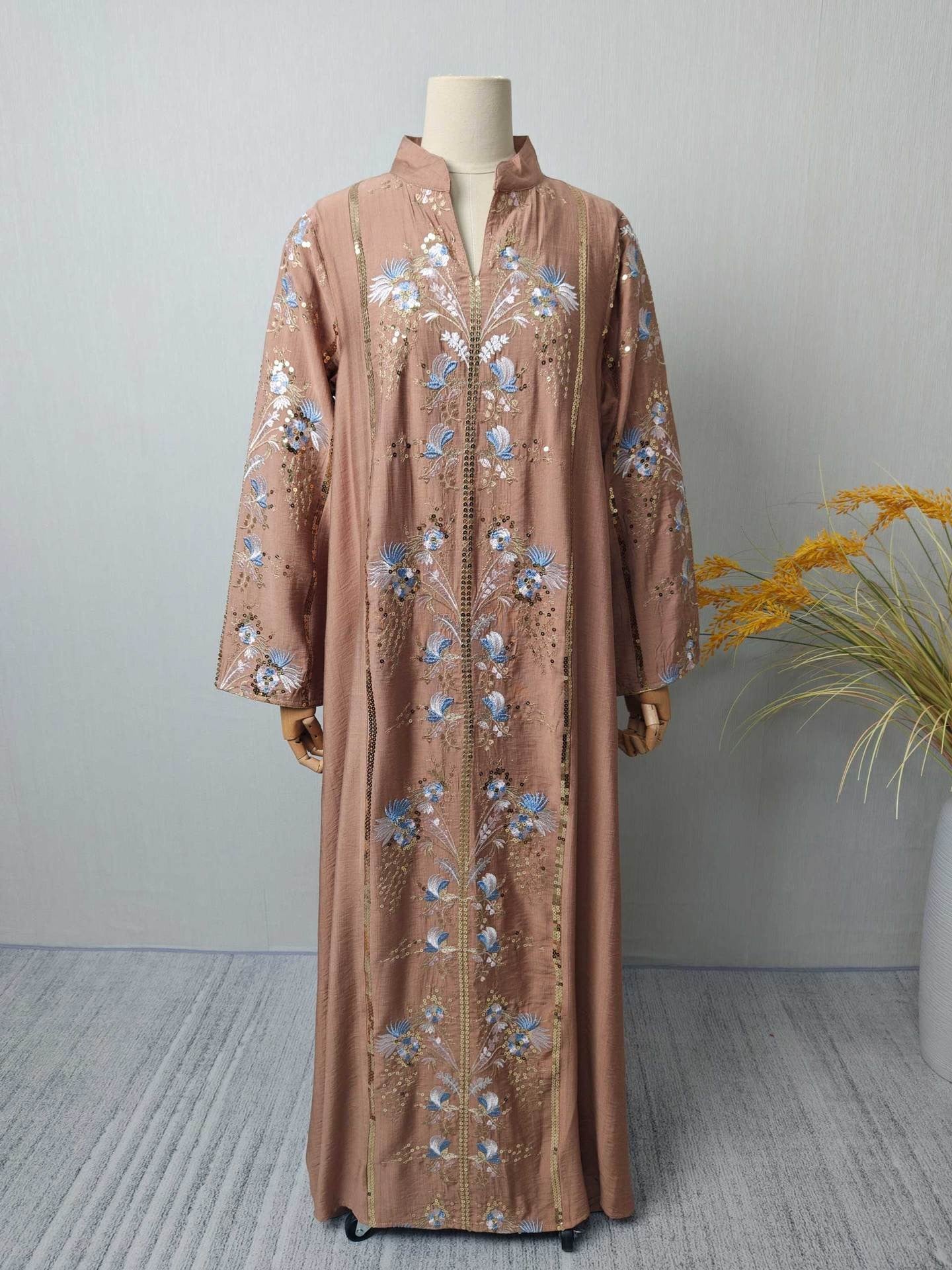 Floral Embroidered V-Neck Maxi Dress