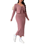 Belted Dress and Jacket Two-Piece Set for Women, Plus Size