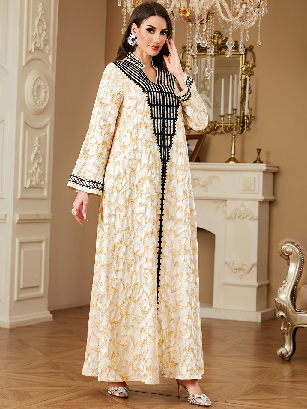 Apricot Embroidered Maxi Dress