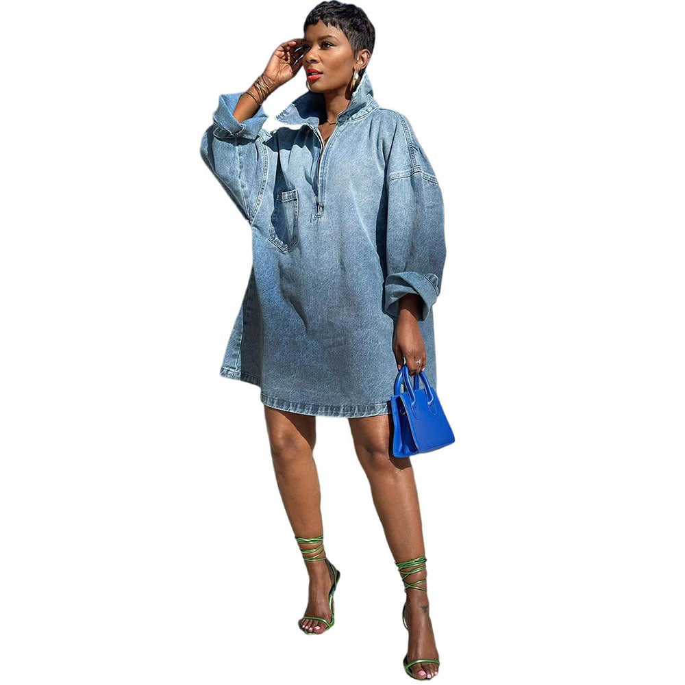 Turn-Down Collar Denim Dress Hauptbild