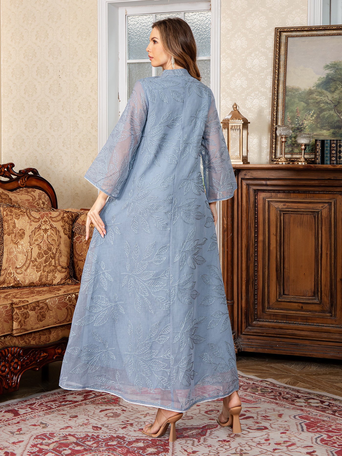 Beaded Embroidered Chiffon Maxi Dress