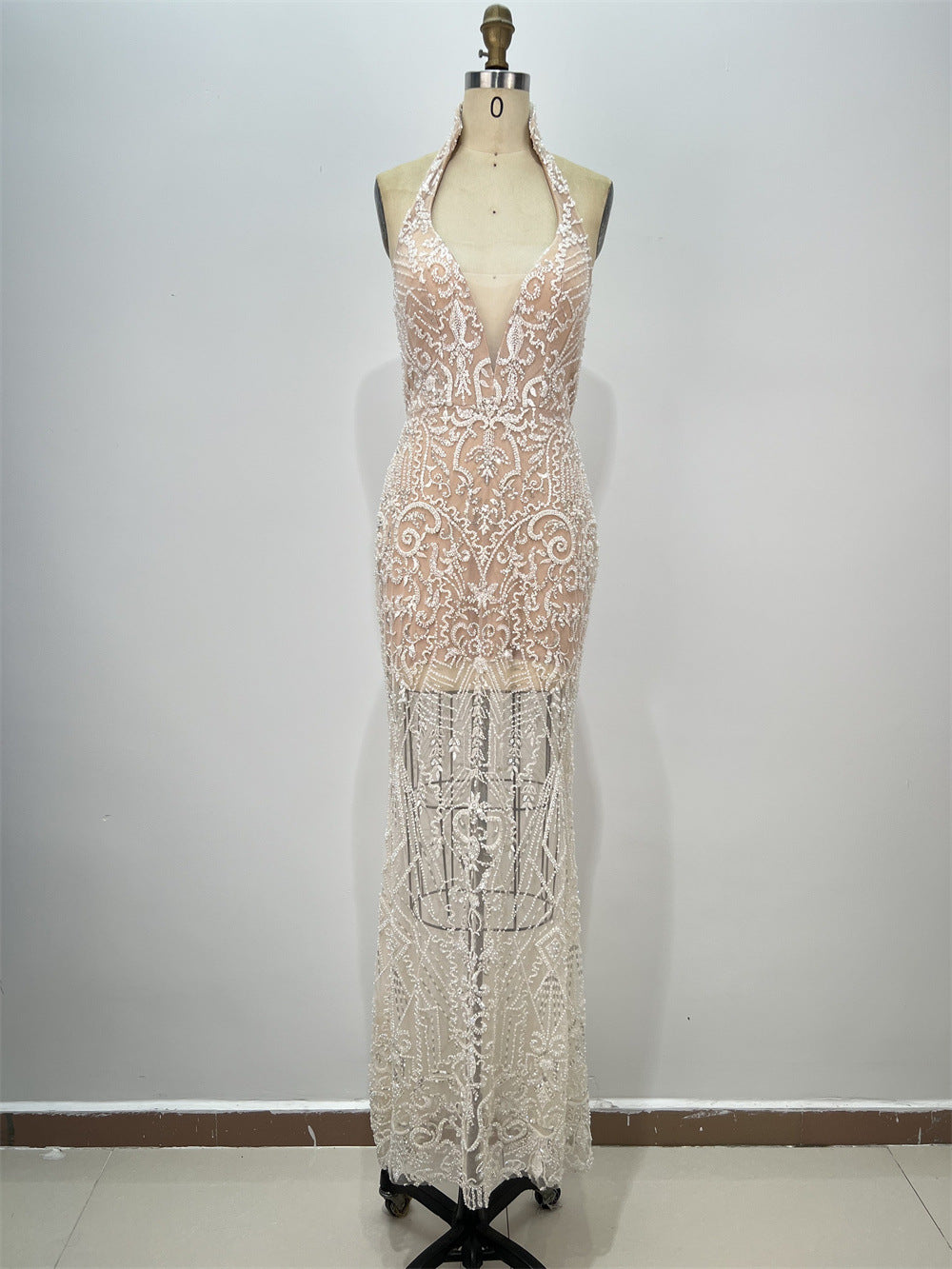 Halter Rhinestone Bodycon Maxi Dress for Women