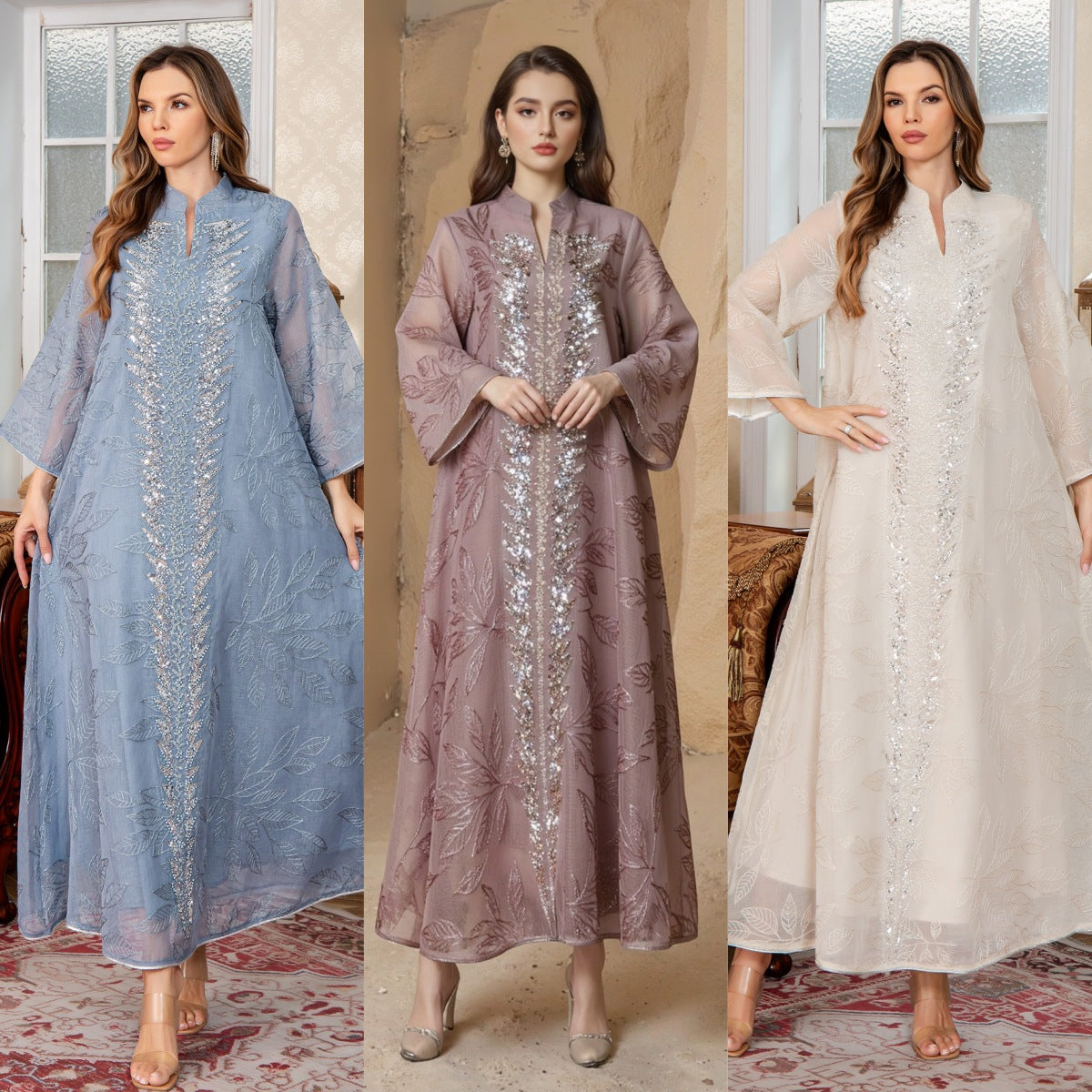 Beaded Embroidered Chiffon Maxi Dress Main image