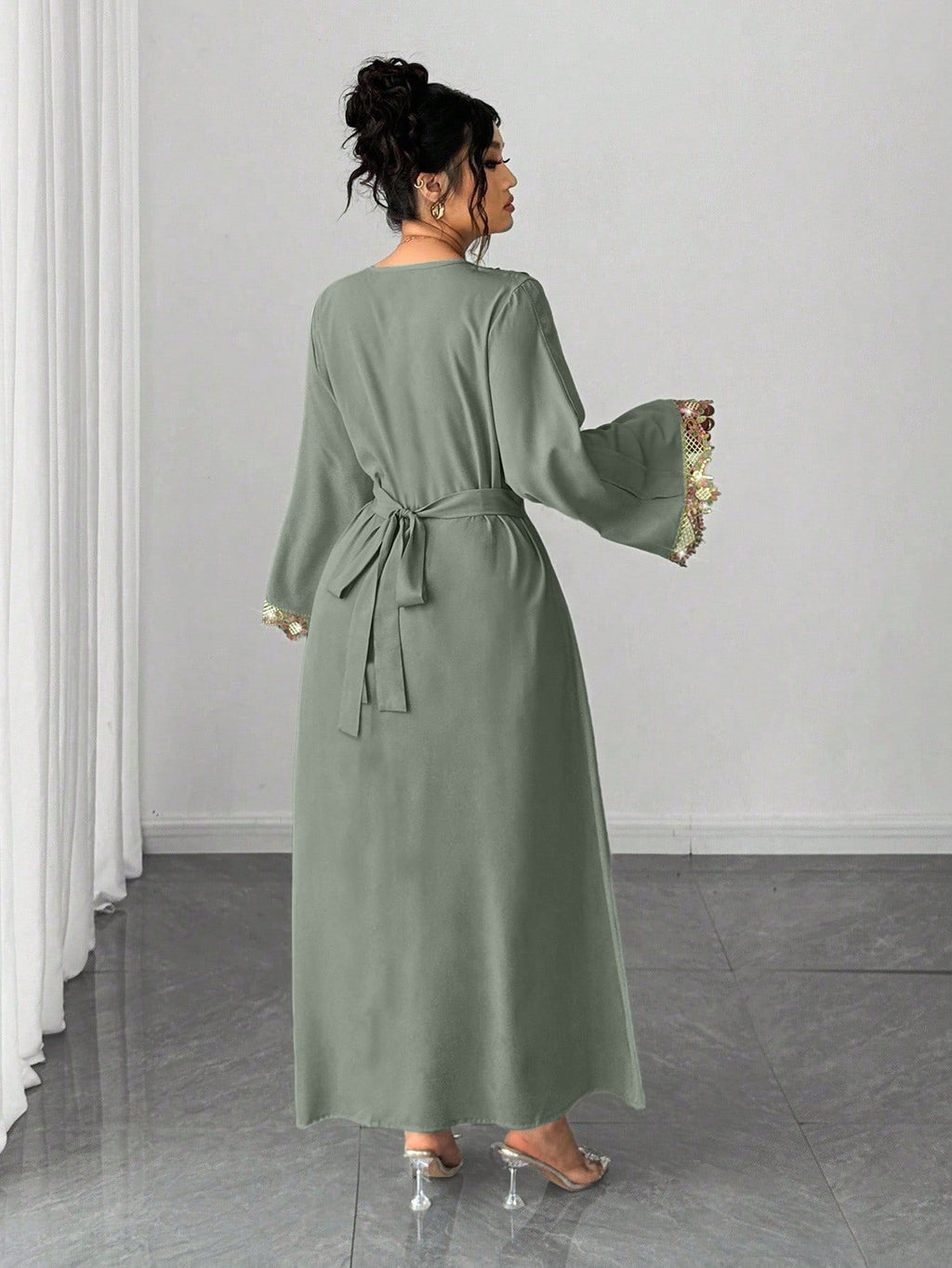 long sleeves maxi dress with embroidered detailing for women