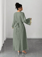 long sleeves maxi dress with embroidered detailing for women