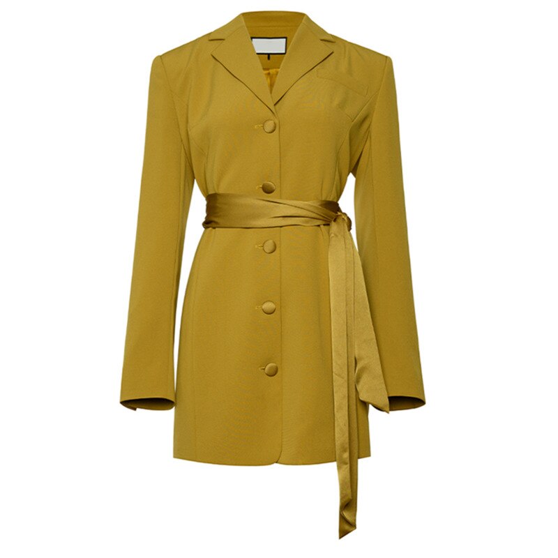 Yellow Belted Blazer Dress for women with long sleeves Main image