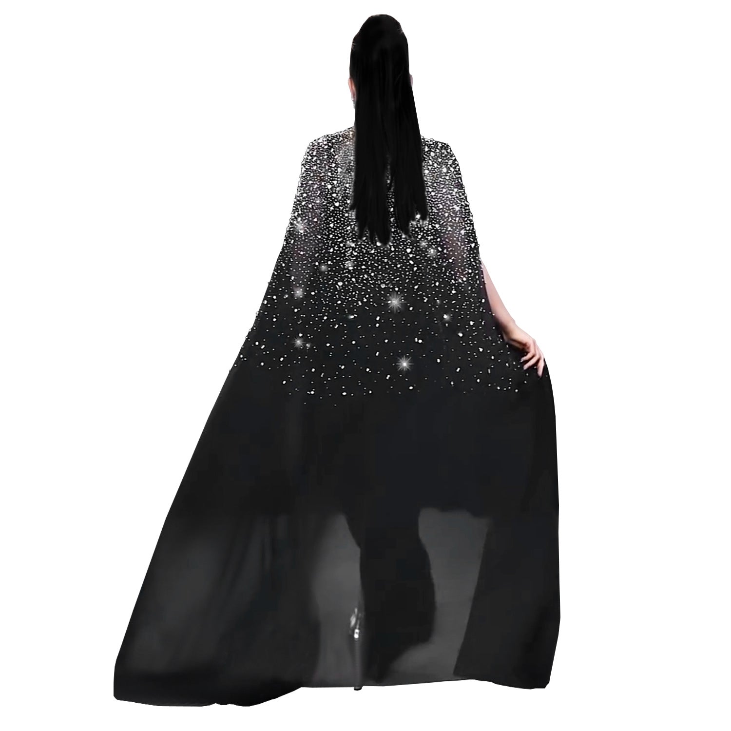 Rhinestone Cape Bodycon Maxi Dress