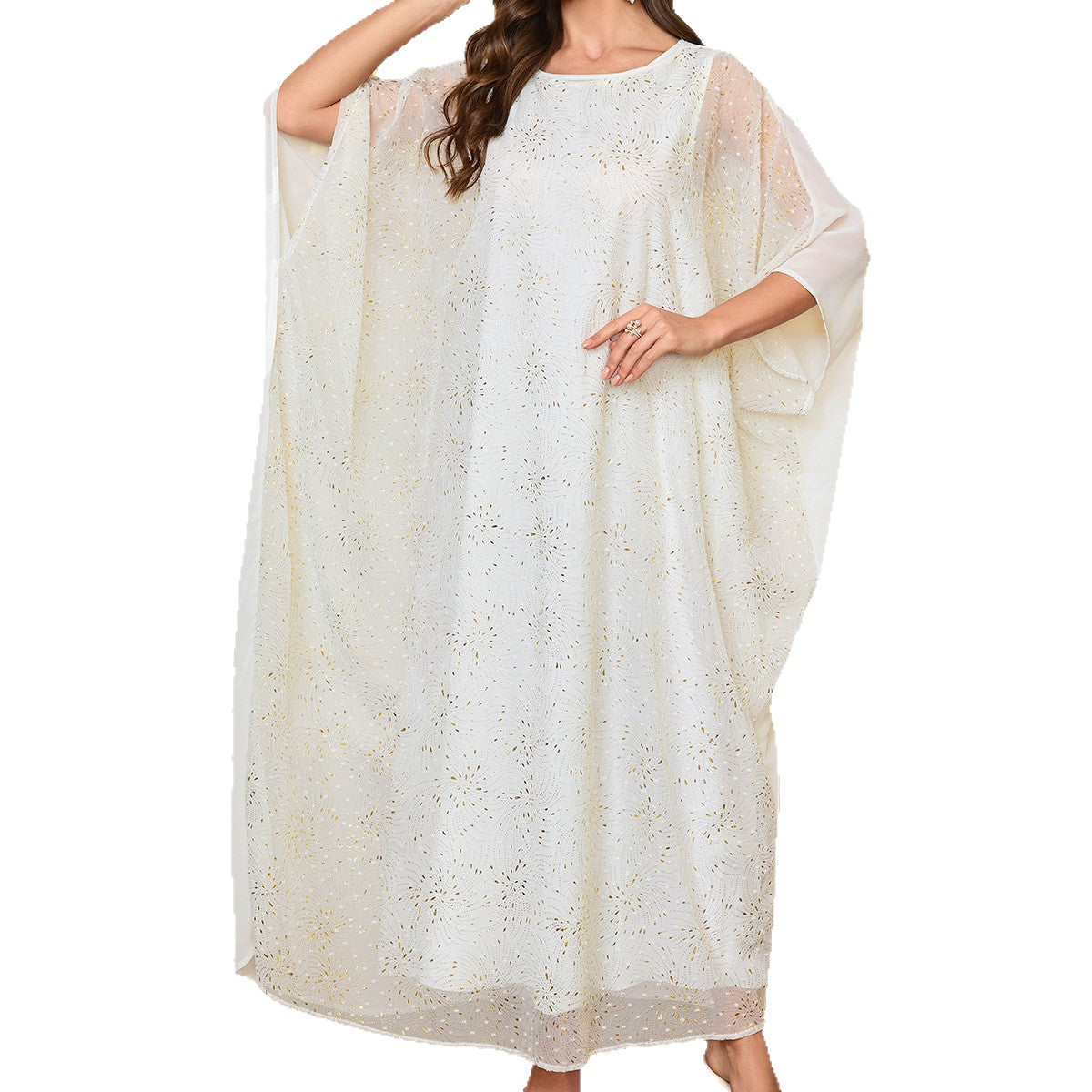 Gold-Print Chiffon Maxi Dress