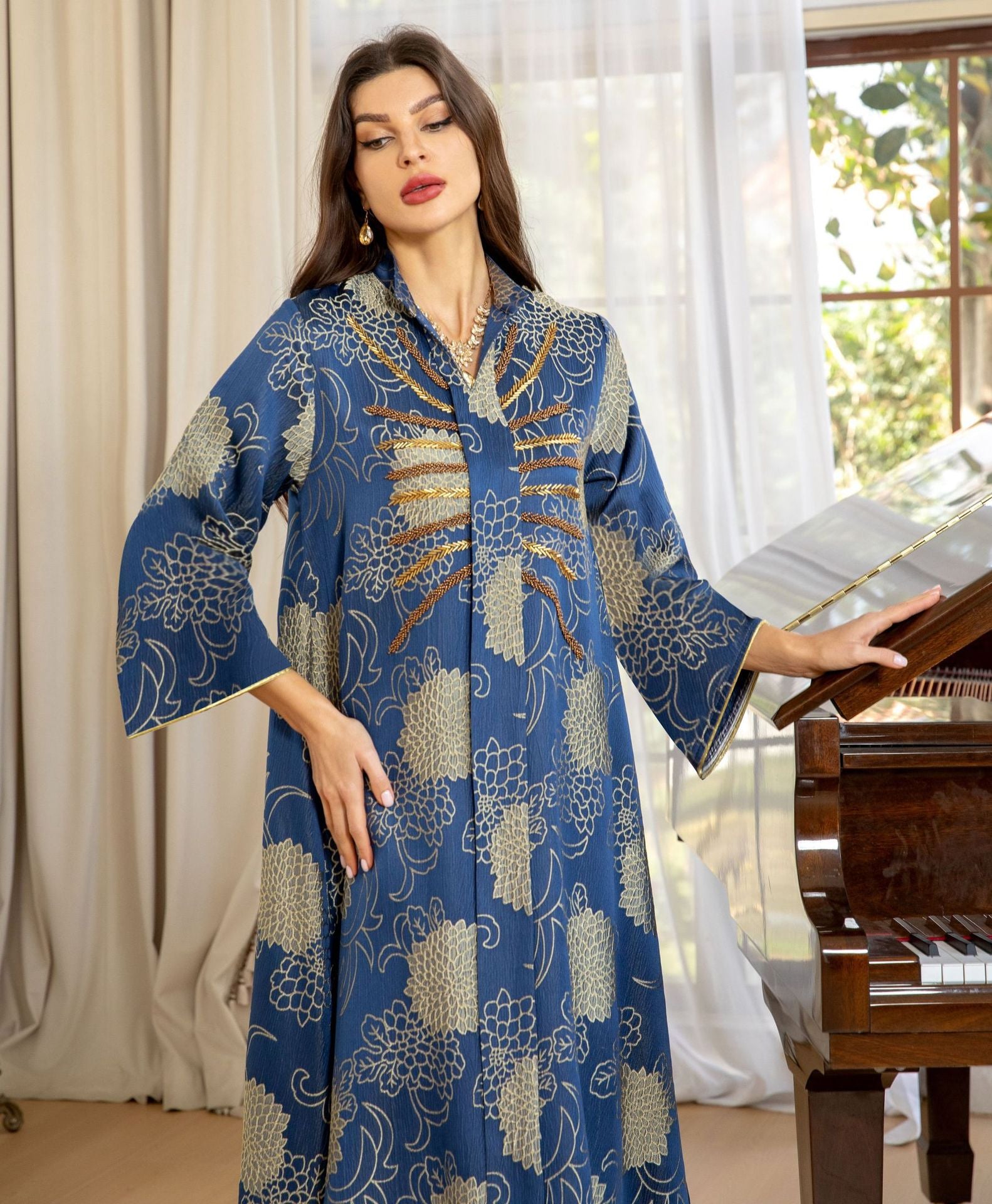 Embroidered V-Neck Maxi Dress