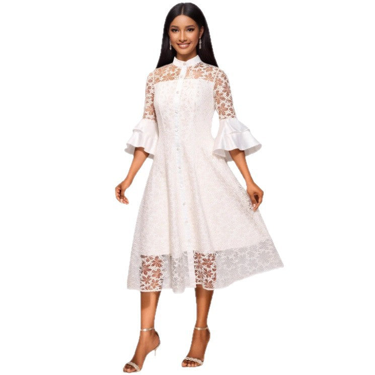 Lace Stand-Collar Midi Dress Main image