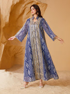 Blue & Green V-Neck Long-Sleeve Maxi Dress
