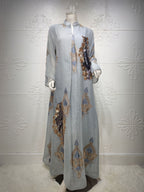 Beaded Sequin Long-Sleeve Evening Gown