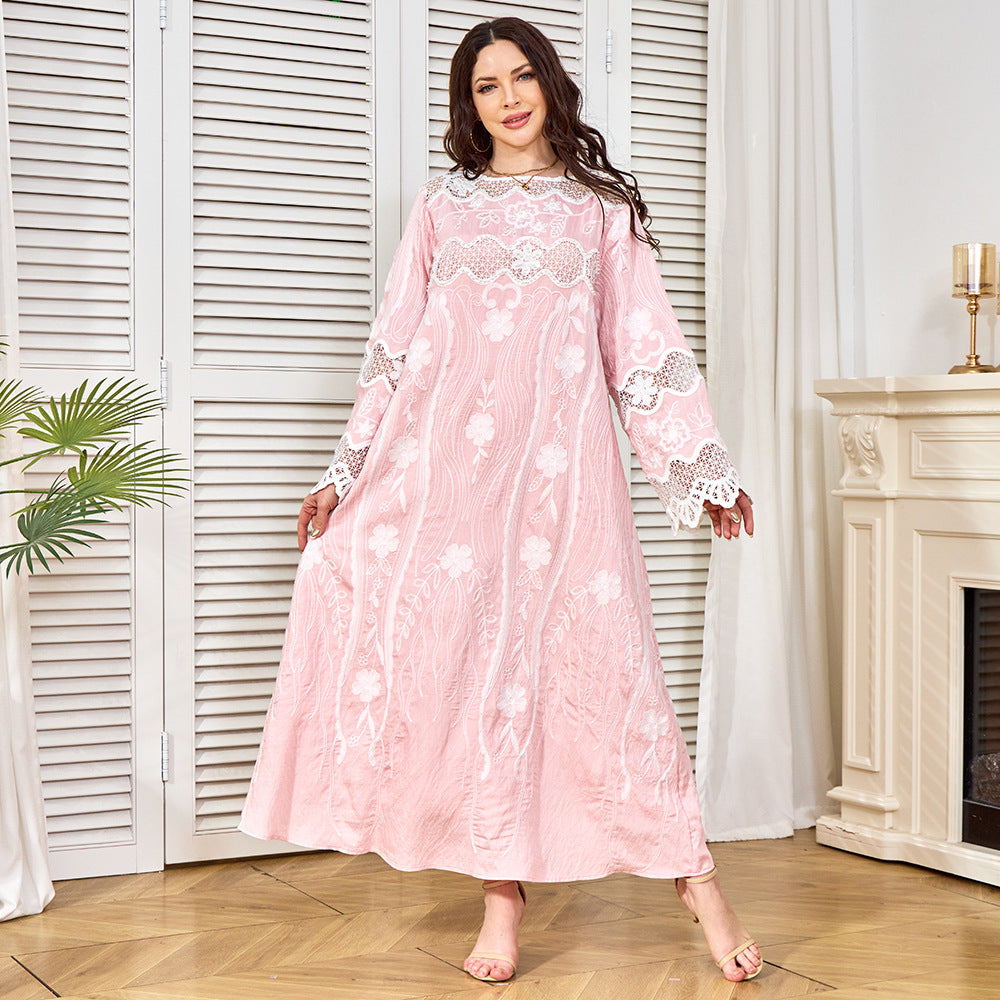 Round-Neck Lace Long-Sleeve Maxi Dress