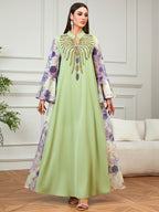 Beaded V-Neck Flared-Sleeve Maxi Dress