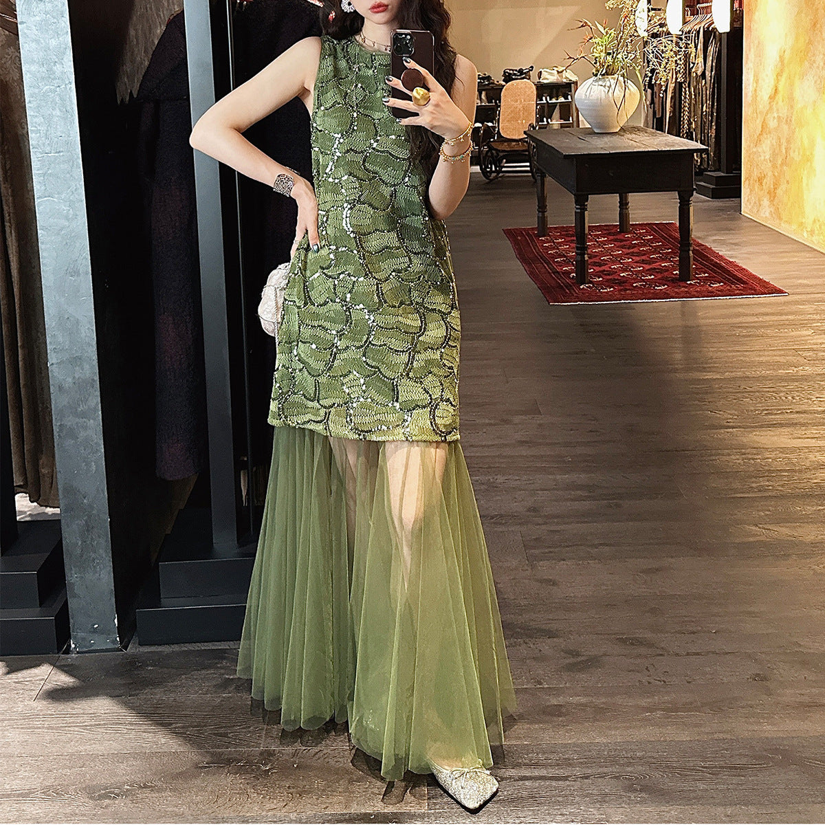 Beaded Embroidered Chiffon Maxi Dress Secondary image