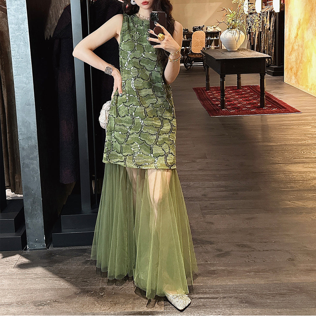 Beaded Embroidered Chiffon Maxi Dress
