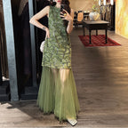 Beaded Embroidered Chiffon Maxi Dress