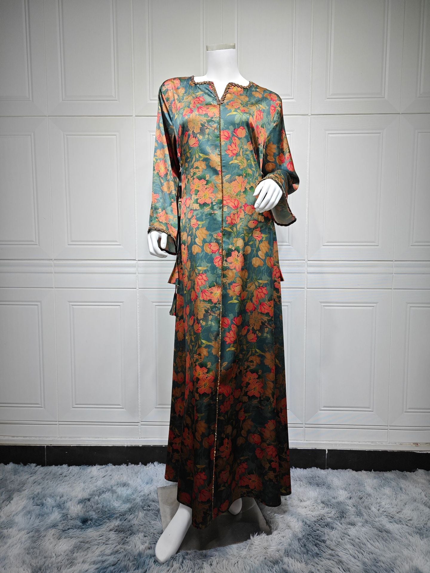 Printed Rhinestone Maxi Dress