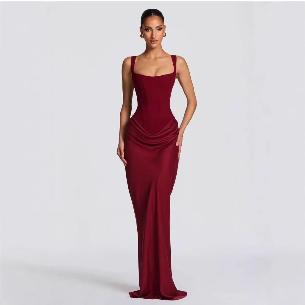 Boned Strapless Satin Evening Gown for Women, Fitted