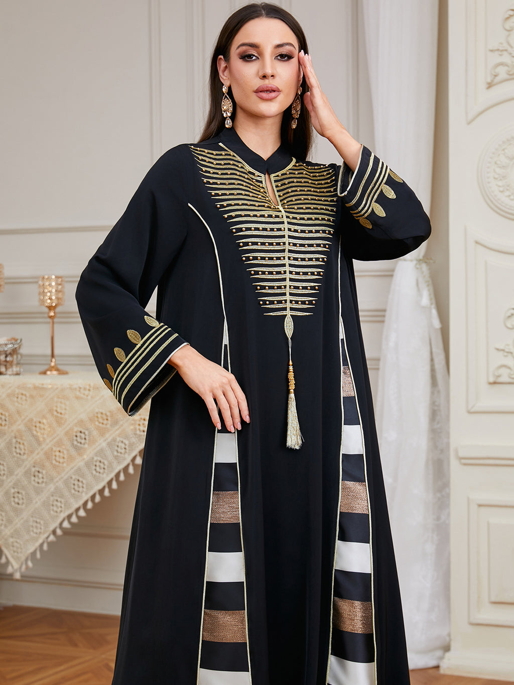 Black Embroidered Robe Maxi Dress