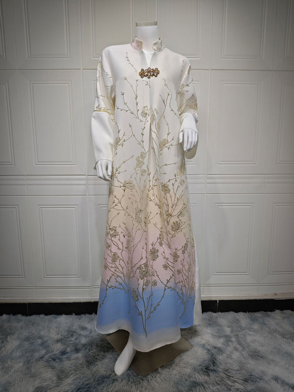 Embroidered Lace-Up Maxi Dress