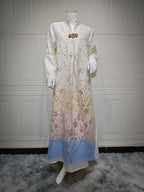 Embroidered Lace-Up Maxi Dress