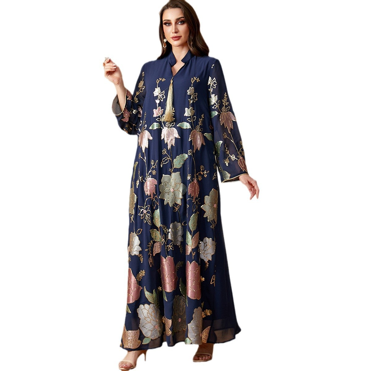 Sequin Embroidered Tassel Robe Maxi Dress Main image