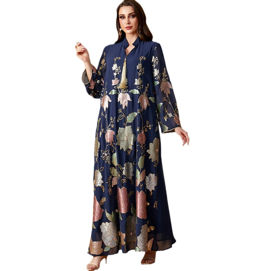 Muslim Middle Eastern Sequin Embroidered Women's Long Robe Fashion Tassel Dubai Dress