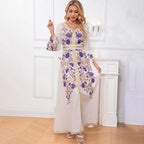 Printed Trumpet-Sleeve Maxi Dress