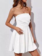 Ruched tube mini dress in white, strapless bodycon summer dress by Vilmere