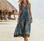 Printed Sleeveless V-Neck Maxi Dress