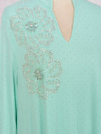 V-Neck Loose Long-Sleeve Maxi Dress, Light Blue & White