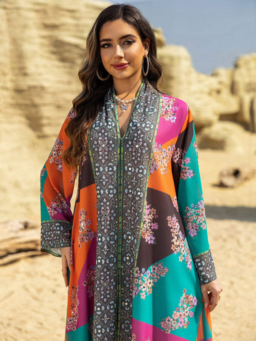 Rhinestone Printed Maxi Dress