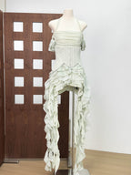 Irregular Fringe Flared Strap Maxi Dress for Women, High Waist