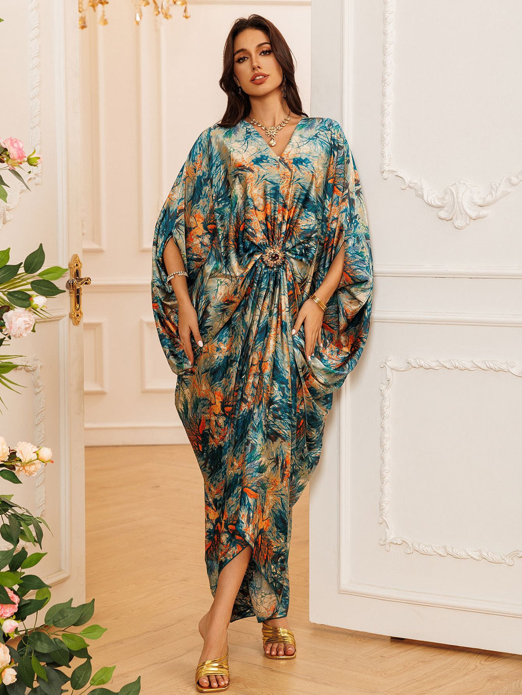 Printed Crew-Neck Maxi Dress