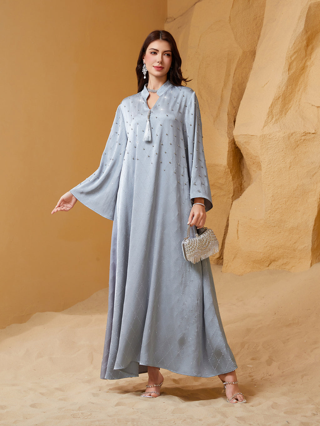 V-Neck Long-Sleeve Maxi Dress