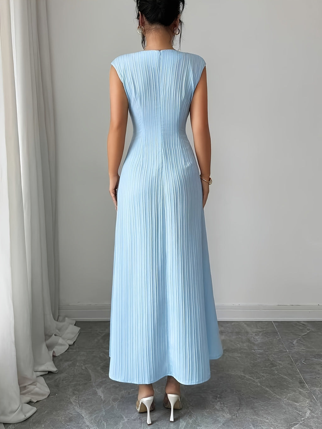 Pleated V-Neck Maxi Dress