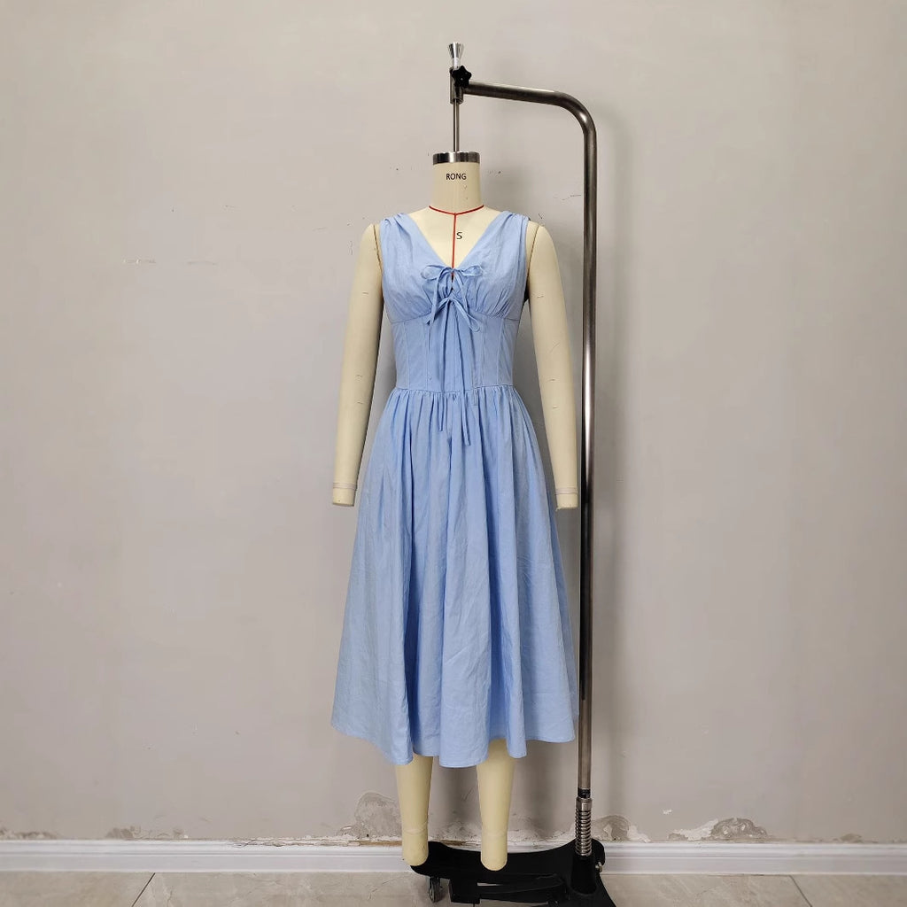Lace-Up V-Neck Maxi Dress for Women, Sleeveless