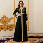 Black Embroidered Long-Sleeve Maxi Dress